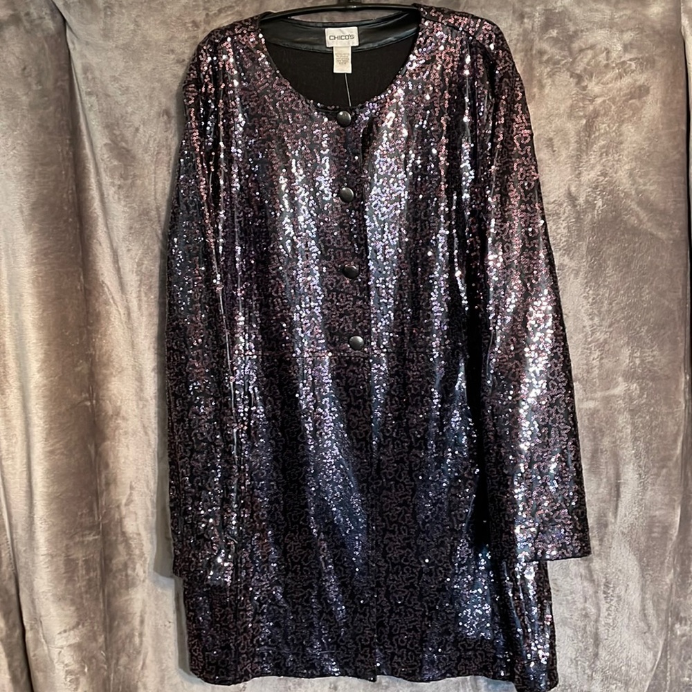 NWT Chico’s Travelers Sequin Sensation Jacket Color: Fig Size 3 (16) Gorgeous!